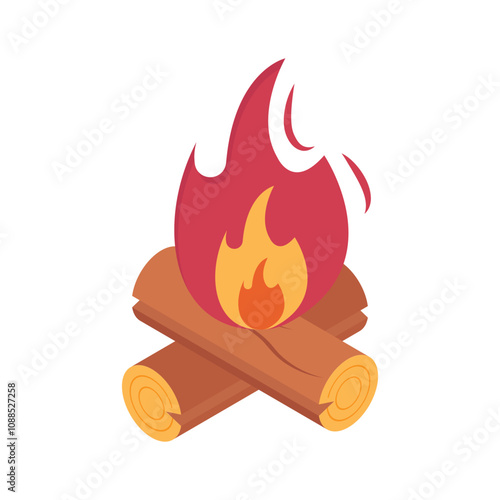 Isometric icon of campfire for warmth and light in nature