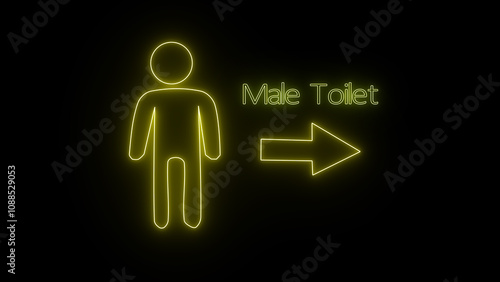 Boys toilet signs in neon lights. Male toilet or bathroom sign purple aquamarine color on a black background.