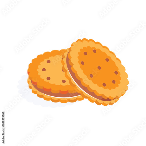 Isometric icon of yummy and creamy cookies in modern style