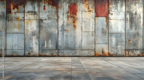 Wallpaper Mural Rusty Metal Wall with Concrete Floor - 3D Illustration Torontodigital.ca