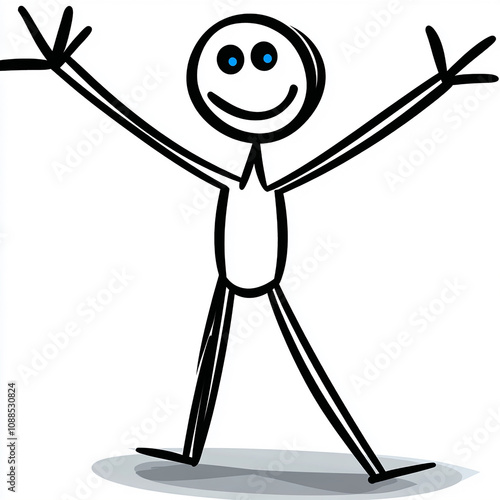 A simple stick figure illustration of a person with outstretched arms and a happy expression.