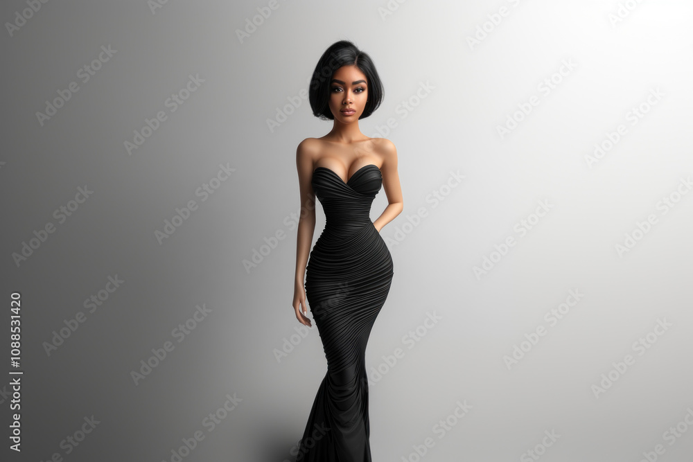 Woman in black dress posing on a rocky cliff overlooking a vibrant sunset at the horizon. Woman in black dress posing on a rocky cliff overlooking a vibrant sunset at the horizon.