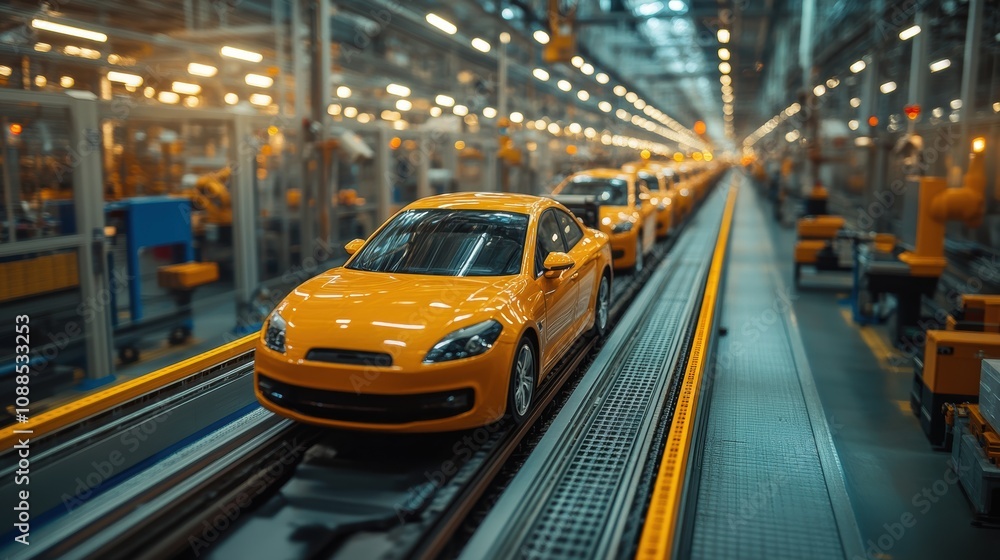 Advanced robotics and automation systems in a modern manufacturing facility. Advanced robotics and automation systems in a modern manufacturing facility.