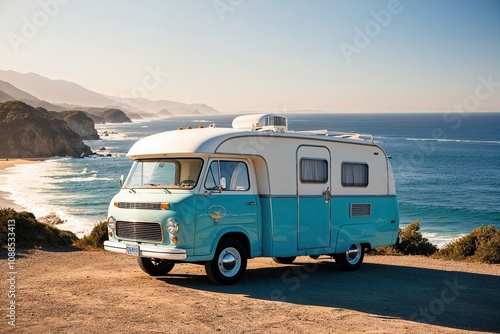 Vintage RV on Stunning Coastal Road Trip for a Nostalgic Adventure