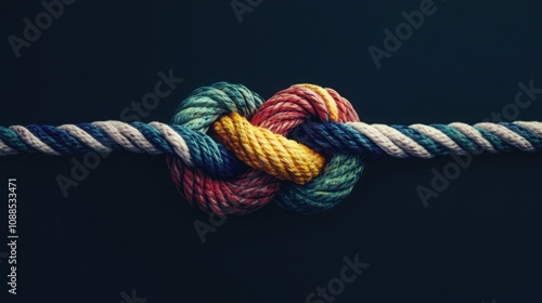 colorful marine knot against a dark navy background, bold color contrast, nautical theme photo