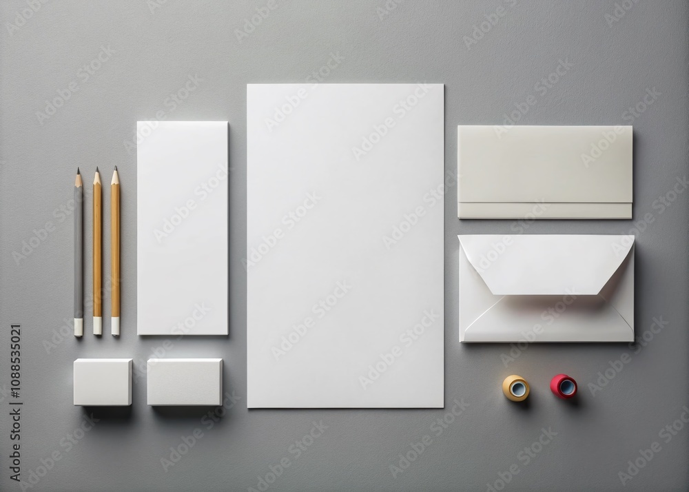 White Stationery Mockup Template, Gray Background Branding Identity Design Presentation White Stationery Mockup Template, Gray Background Branding Identity Design Presentation
