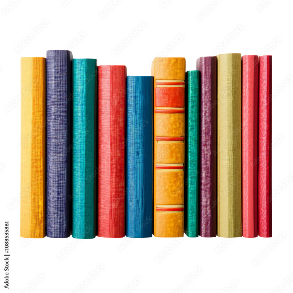 A collection of colorful, bound books arranged in a row, showcasing various hues and textures. A collection of colorful, bound books arranged in a row, showcasing various hues and textures.