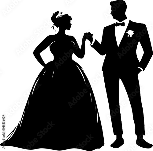 black silhouette of wedding ceremony