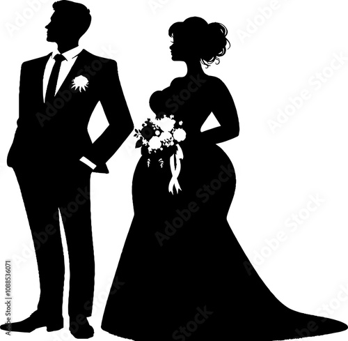 black silhouette of wedding ceremony