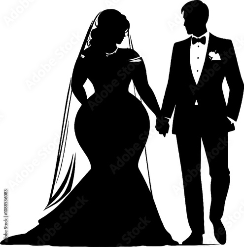 black silhouette of wedding ceremony