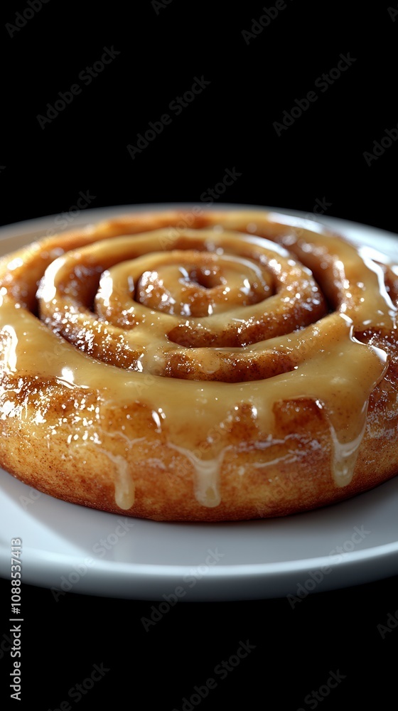 Fototapeta premium Close Up of a Delicious Glazed Cinnamon Roll