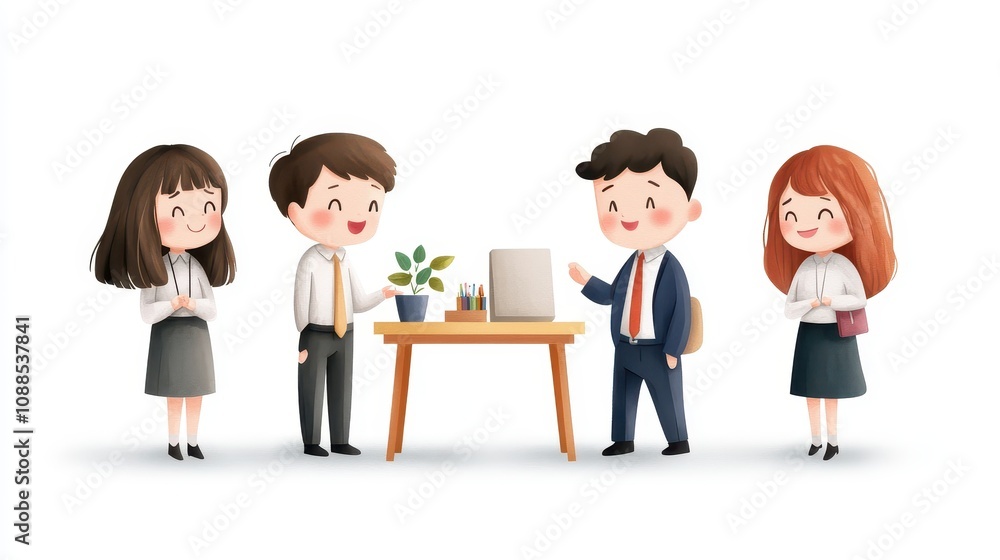 Cheerful team discussing ideas around a table in a modern office setting, showcasing collaboration and creativity. Cheerful team discussing ideas around a table in a modern office setting, showcasing collaboration and creativity.