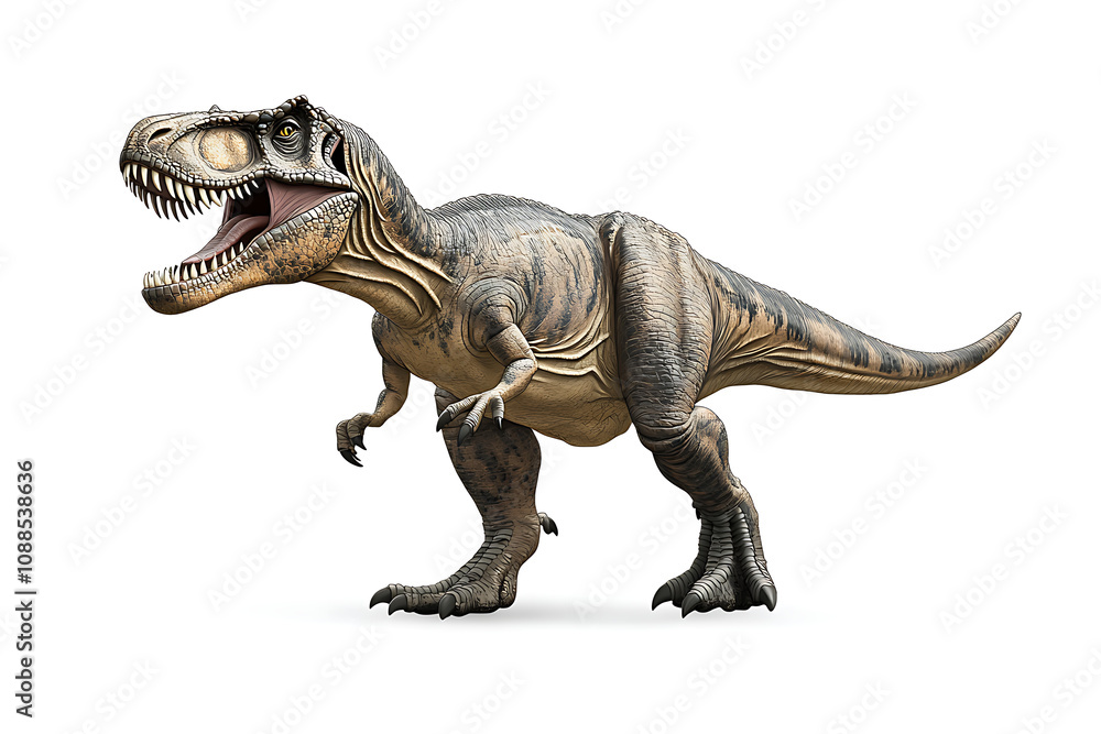 Fototapeta premium A realistic depiction of a Tyrannosaurus rex in a dynamic pose.