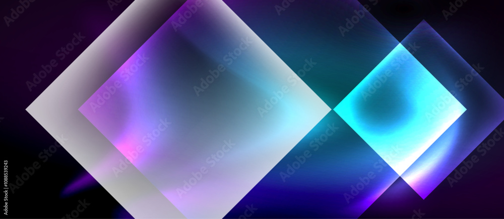 Obraz premium Glass squares with neon shiny light abstract background