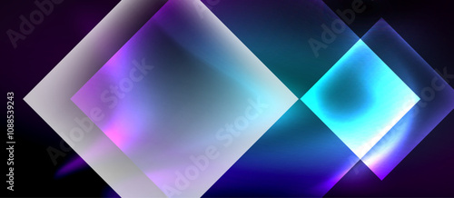 Glass squares with neon shiny light abstract background