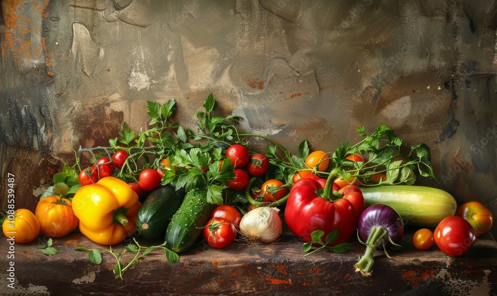 Assortment of vegetables on rustic background Assortment of vegetables on rustic background
