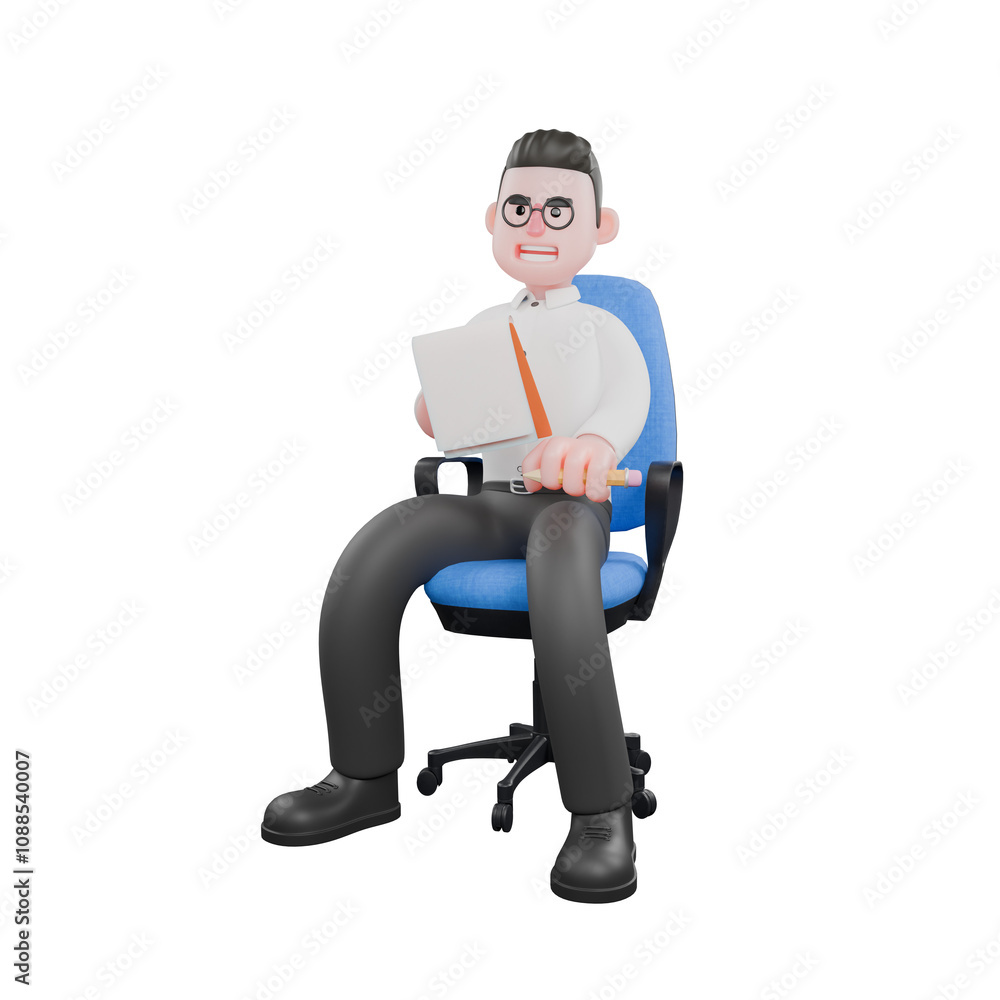 3D Producer Character. A male producer stands facing left with one hand holding a clipboard while the other hand holds a pencil. Professional Illustration 3D Producer Character. A male producer stands facing left with one hand holding a clipboard while the other hand holds a pencil. Professional Illustration