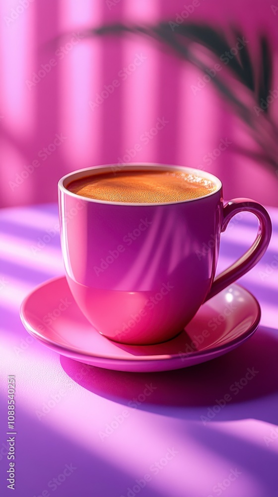 Pink Coffee Cup with a Perfect Espresso Pink Coffee Cup with a Perfect Espresso