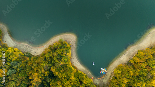 Fototapeta Naklejka Na Ścianę i Meble -  Aerial Autumn Beauty Over Solina Lake and the Bieszczady Mountains