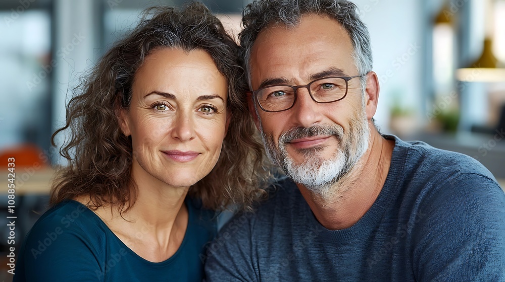 A middle aged couple embracing and sharing a moment of pure joy contentment and deep connection in the comfort of their home A middle aged couple embracing and sharing a moment of pure joy contentment and deep connection in the comfort of their home
