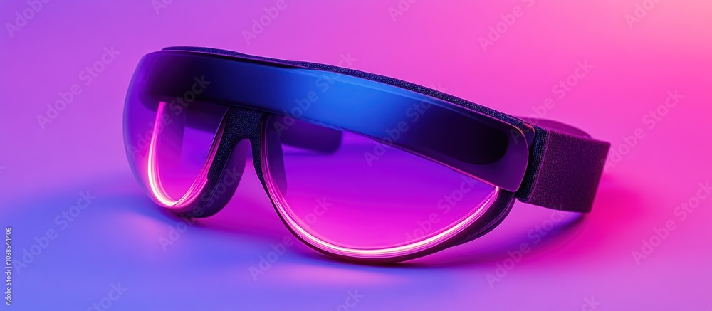 Futuristic eyewear with a sleek design and vibrant lighting for augmented reality applications. Futuristic eyewear with a sleek design and vibrant lighting for augmented reality applications.