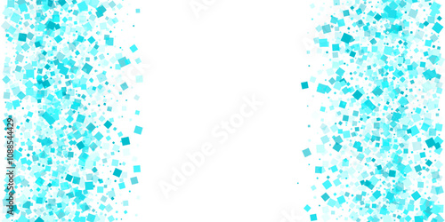Flying quad shapes design. Light blue cyan square bricks geometric texture. Creative quad bits vector card background.