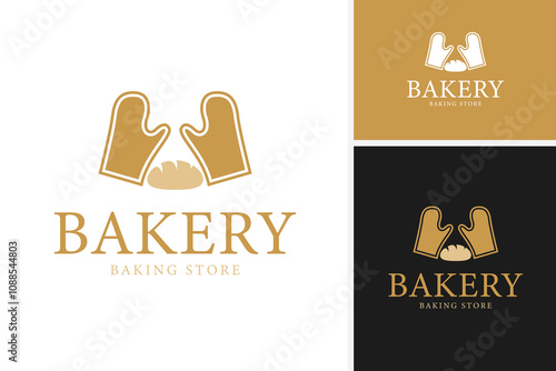 Sliced bread and oven mitt bakery logo design for baking stores vector illustration idea