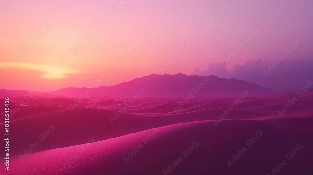 Serene pink desert landscape at sunset with distant mountains. Serene pink desert landscape at sunset with distant mountains.