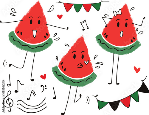 Cute watermelon dance dancing emoticon emoji expressions animation illustration