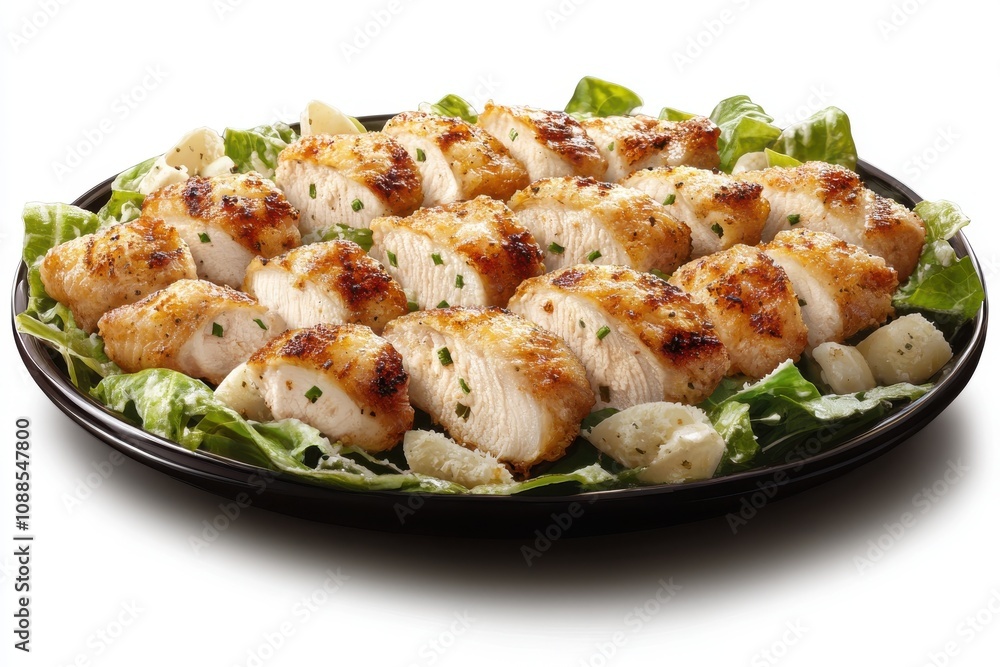 Delicious sliced grilled chicken served on a bed of fresh lettuce with garlic knots, perfect for any occasion. Delicious sliced grilled chicken served on a bed of fresh lettuce with garlic knots, perfect for any occasion.