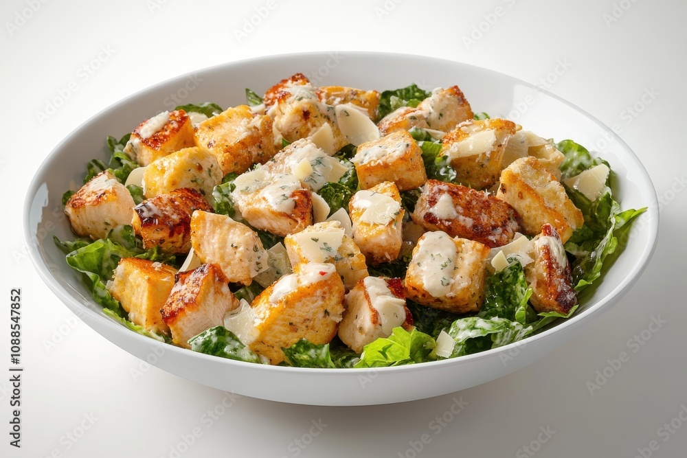 Delicious Caesar salad featuring grilled chicken, croutons, and creamy dressing in a bright bowl. Delicious Caesar salad featuring grilled chicken, croutons, and creamy dressing in a bright bowl.