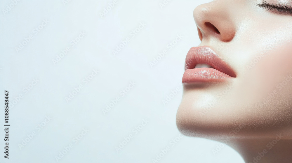 Closeup portrait of a woman with flawless skin and lips Closeup portrait of a woman with flawless skin and lips