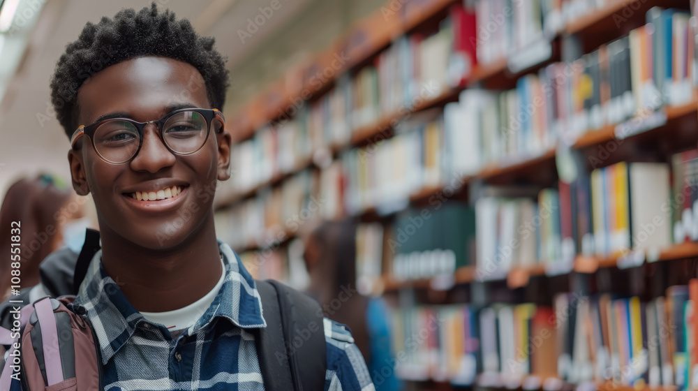 Smiling student proudly showcasing a educational tool they just acquired. Smiling student proudly showcasing a educational tool they just acquired.