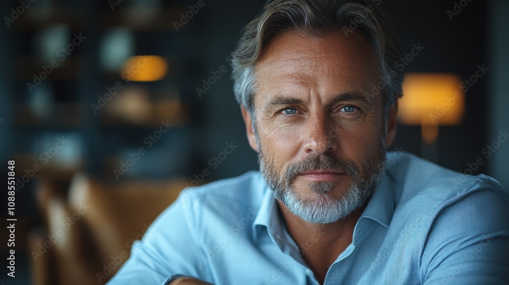 Mature businessman in office setting, reflecting on successful career achievements, and planning for future goals Mature businessman in office setting, reflecting on successful career achievements, and planning for future goals
