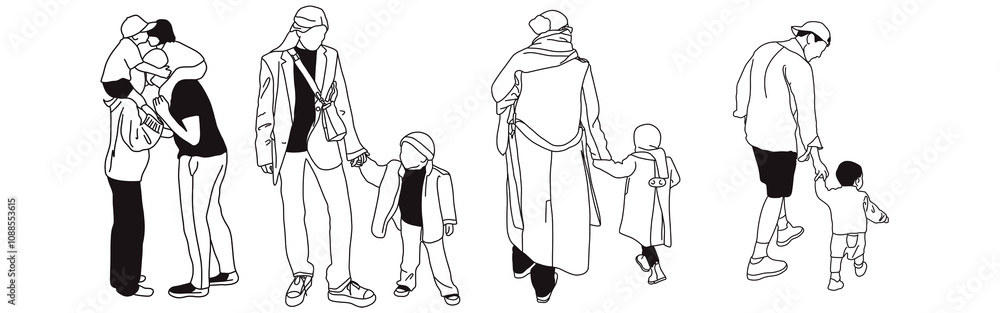 Hand-drawn doodle family icon set. Outline family clipart. Hand-drawn black art. Hand-drawn doodle family icon set. Outline family clipart. Hand-drawn black art.
