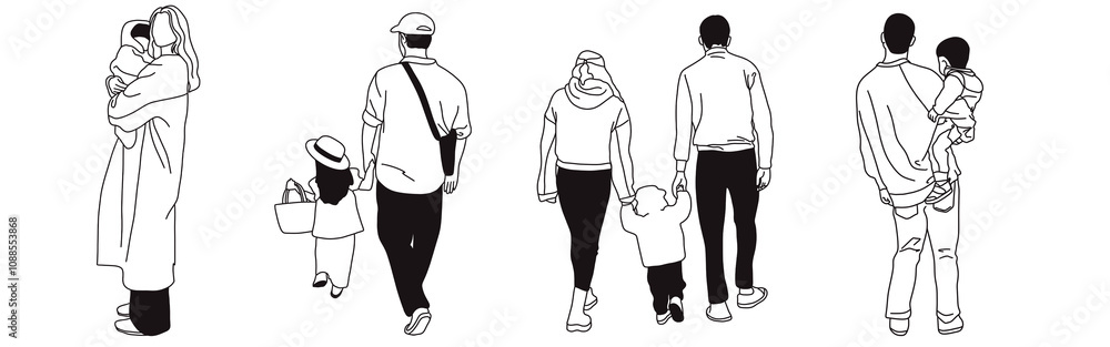 Hand-drawn doodle family icon set. Outline family clipart. Hand-drawn black art. Hand-drawn doodle family icon set. Outline family clipart. Hand-drawn black art.