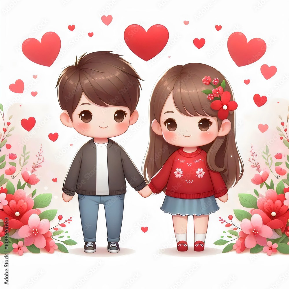 Postcard with children holding hands and hearts. Valentine's card.
Postcard with children holding hands and hearts. Valentine's card.