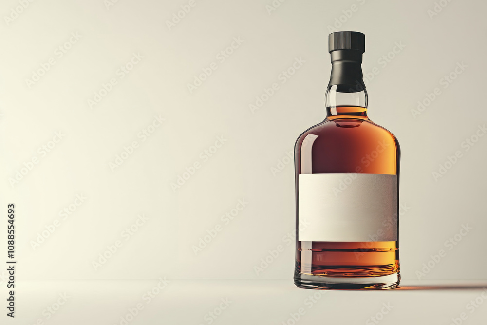 Bottle of whisky featuring a label. Bottle of whisky featuring a label.