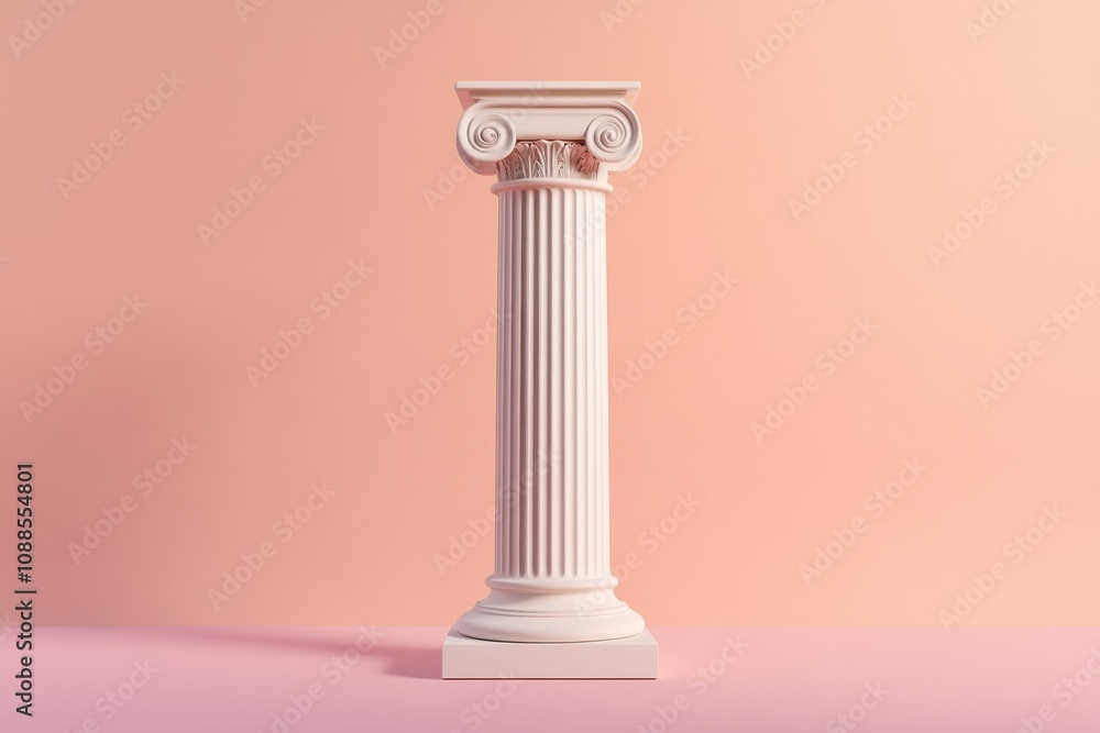 Single minimalist Greek column against a serene blue sky, embodying timeless elegance and simplicity in architecture.