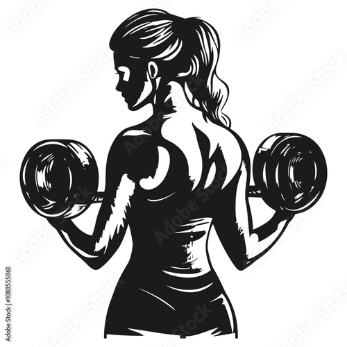 Silhouette of a Woman Lifting Dumbbells for Fitness
