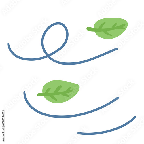 Green leaves and wind wave icon