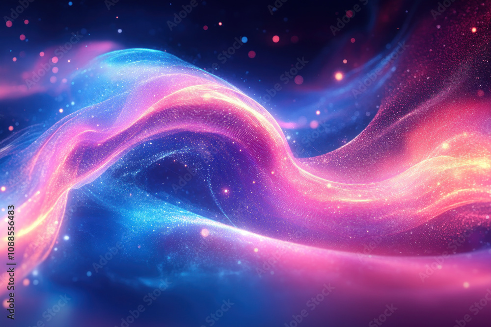 Colorful waves and stars against abstract space background. Colorful waves and stars against abstract space background.