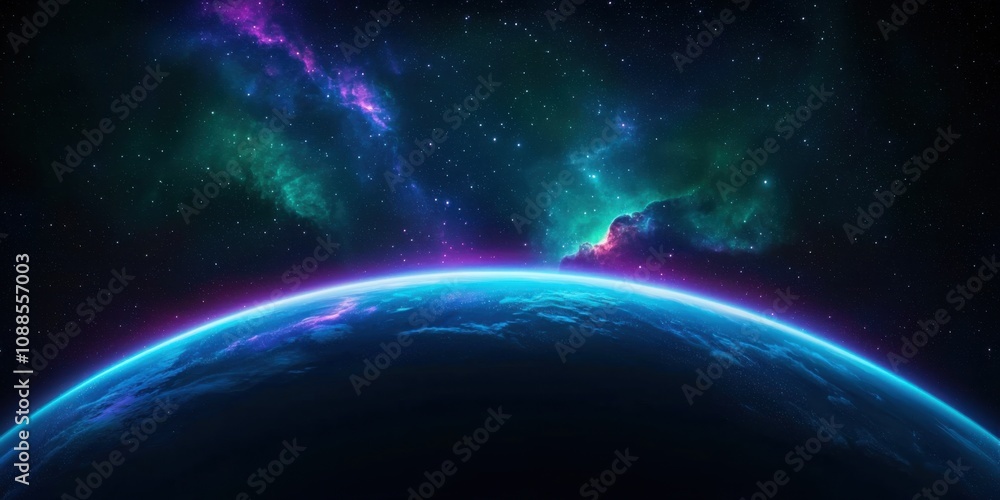 Obraz premium Cosmic phenomenon outer space digital art starry environment wide-angle view celestial beauty
