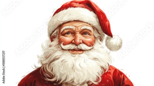 Classic Santa Claus Illustration Detailed Portrait Isolated on White Background