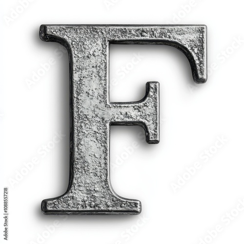 A metallic letter 'F' with a textured surface, likely for decorative or typographic use.