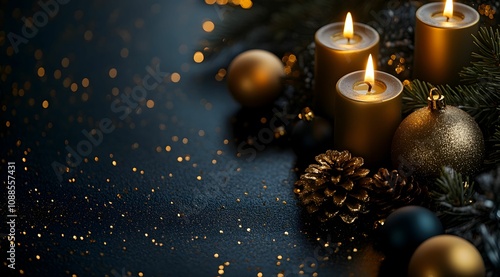 Wallpaper Mural A serene arrangement of golden candles, ornaments, and pine, creating a warm, festive atmosphere perfect for the holiday season. Torontodigital.ca