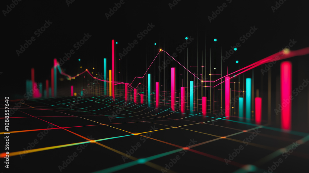 Naklejka premium Abstract black background with Colorful charts and graphs with statistics to innovative analyze business potential and forecast future development of companies growth.