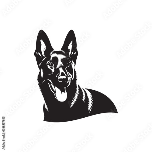 Silhouette Of Belgian Malinois - Minimalist Belgian Malinois Vector - Dog Illustration.