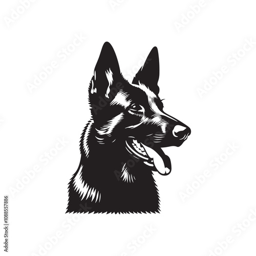 Silhouette Of Belgian Malinois - Minimalist Belgian Malinois Vector - Dog Illustration.