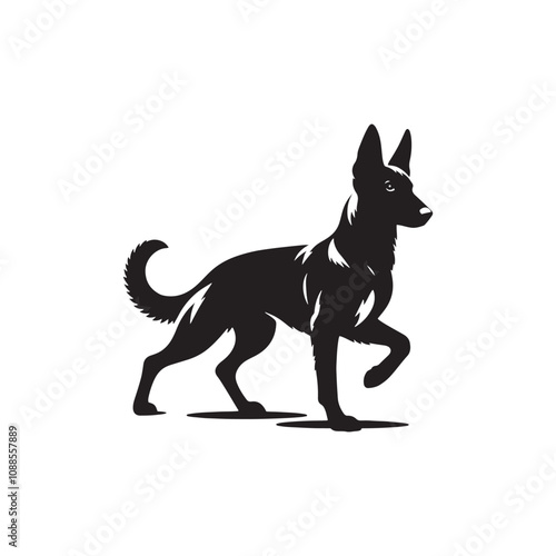 Silhouette Of Belgian Malinois - Minimalist Belgian Malinois Vector - Dog Illustration.